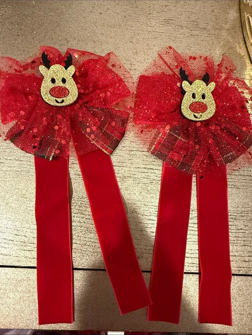 Gymboree Red Glitter Reindeer Hair Bows 2